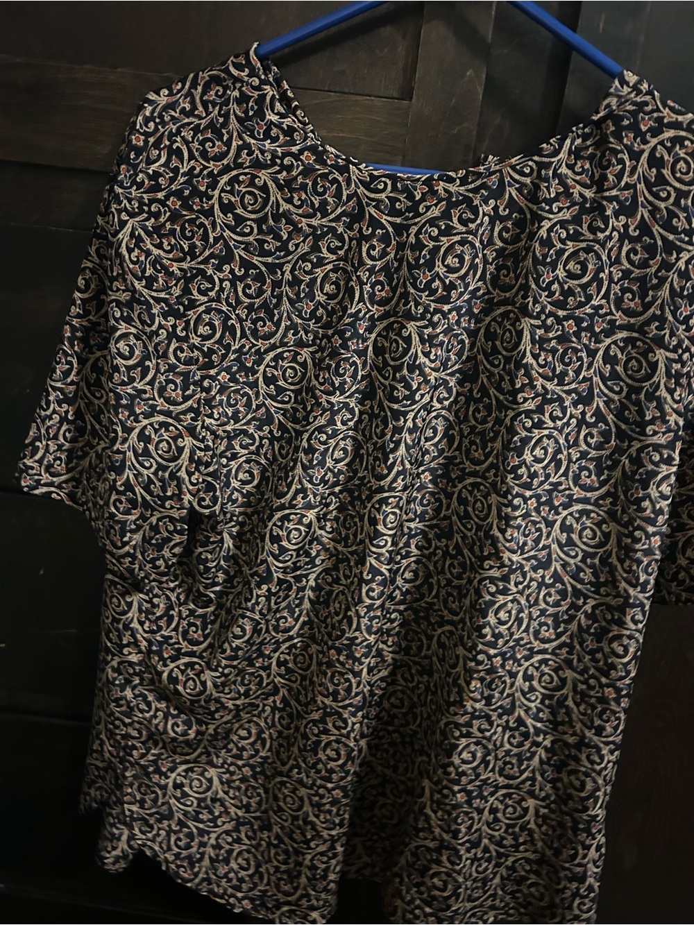 JH Collectibles Navy Blue Short-Sleeve Shirt with Cream Scroll Pattern
